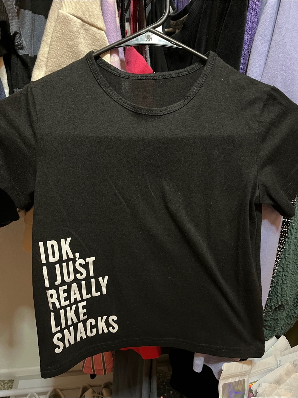 Black Graphic Tee with White Snack Slogan